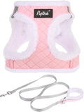 PUPTECK Plush Dog Harness and Leash Set for Small Medium Dogs No Pull Step-in Soft Mesh Puppy Cat Winter Vest Harnesses Reflective at Night Warm, Plush Pink, XS