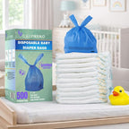 Baby Disposable Diaper Sacks (500 ct.) Fresh Baby Powder Scented Bulk Easy-Tie Diaper Sacks Nursery Trash Bags Dog Poop Bags Cat Litter Waste Bags Sanitary Pads Disposal Bags (500 Bags, Blue)
