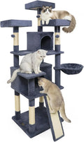 Tangkula 65 Inch Tall Cat Tree, Multi-Level Cat Tower with Sisal Scratching Posts & Board, 2 Condos, 3 Plush Top Perches, Adjustable Basket, 3 Hanging Balls for Indoor Cats (Dark Gray)