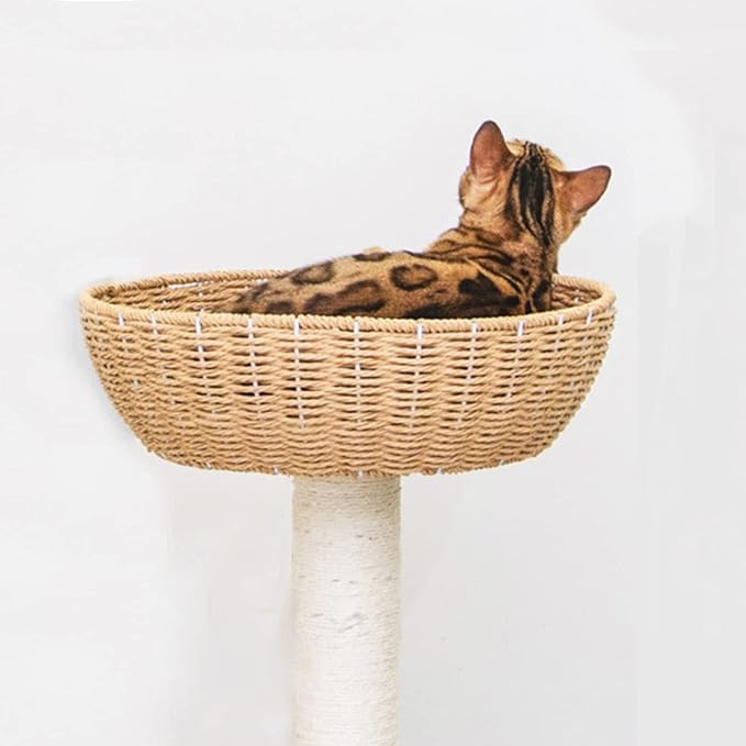 SHENGOCASE Cat Tower Tree Add ons Accessories Replacement Part Basket Bed, Handwoven Wicker Rattan Nest Bowl with Soft Cushion (1pc)