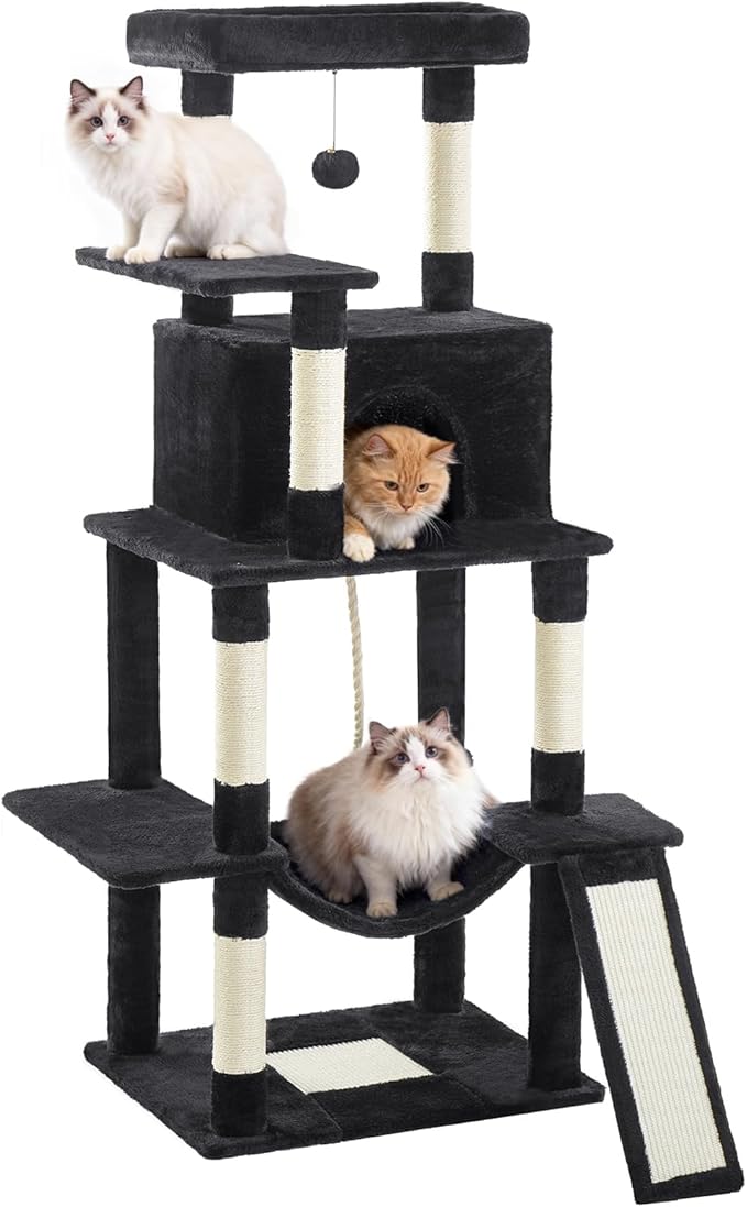 Cat Craft Cat Tree 63 Inch Cat Tower for Indoor Cats, Multi-Level Cat Tree for Large Cats 20 lbs+ Heavy Duty Cat Tower with Sisal Scratching Posts, Hammock, Condo and Extended Platform, Black