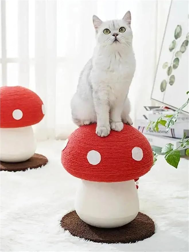 Mushroom Cat Climbing Frame, Sisal Scratch Column with Standing Scratch Board & Sisal Ball Cat Tree(Toy)