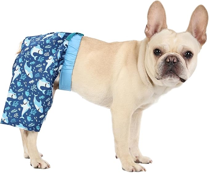 HDE Dog Swim Trunks Hawaiian Board Shorts Beach Pool Swimsuit for XS to XXL Dogs Blue Sharks - S