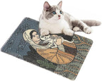 NATUAY Cat Scratcher Sisal Mat Furniture Protector for Wall Couch Carpet Door Mounted, Self-Adhesives Artistic Cats Scratcing Pad with Twist Pins (Mom and Cat, 23.6"x15.8")
