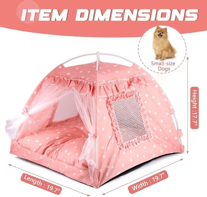Pawstrip Dog Tent Indoor Cat House Pink Puppy Bed Portable Pet Teepe Princess Dog Camping Tent Outdoor Kitten Houses Cute Bunny Nest Girl Kitty Cave, Large (19.7" x 19.7" x 17.7")