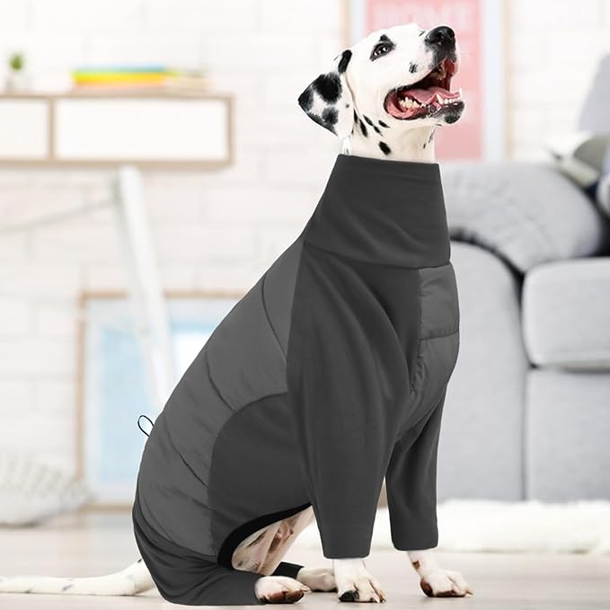 BRKURLEG Full Body Dog Winter Coat Warm Fleece Pullover Pajamas, Four Legs Covered Windproof Dog Jacket for Small to Large Dogs, Turtleneck Dogs Snowsuit, Pet Cold Weather Clothes, Grey M