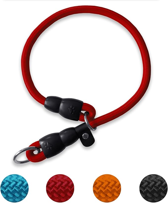 LOS ANDES Dog Slip Collar with Slidable Stopper, No Pull Choker Training Martingale Collar for Small Medium Large Dogs, Nylon, Red, S (15 in x 8 mm)