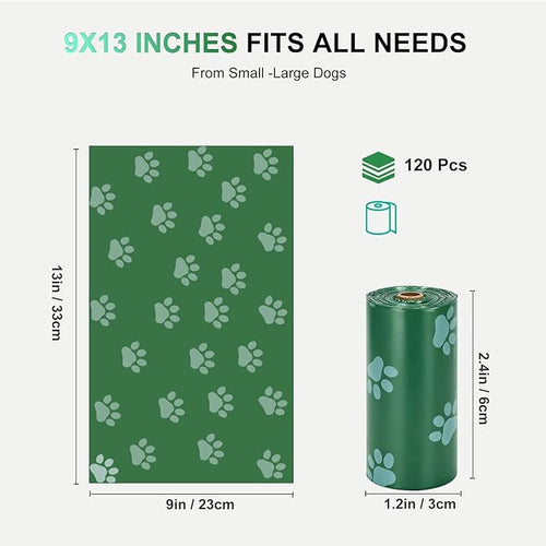 120Pcs Thick Dog Poop Bags Rolls, Leak-Proof Poop Bags for Dog and Cats Litter, 9x13 Inch Scented Pet Waste Bag for Small - Large Dogs Walking, Fits Most Doggie Bag Holder for Leash