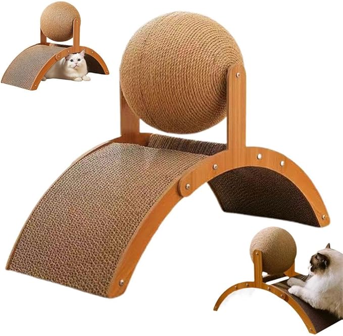 Interactive Cat Scratcher, Cat Scratching Post Design with Arch Bridge Balls-Stylish Cat Scratching Board, Natural Sisal Scratcher Ball, Fun and Engaging Scratching Post for and Exercise