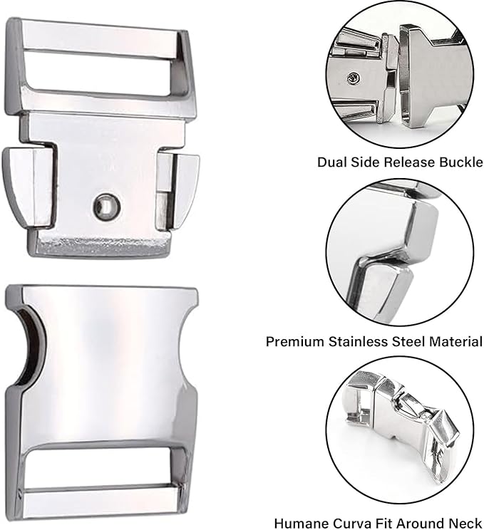 Dog Collar with Stainless Steel Fastener & Quick Release for Medium Large Dogs (Black, M:2.8-3.2mm)