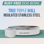 Coldest Dog Bowl - Anti Rust Metal, Non Slip, 3 Layers Insulated Stainless Steel Dog Bowls - Spill Proof & Heavy Duty - Water Bowl for Dogs, Cats & Pets, Dish Washer Safe (21 oz, Epic White)