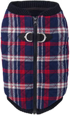 Gooby Fashion Vest Check Dog Jacket - White Check, X-Large - Warm Zip Up Dog Bomber Vest with Dual D Ring Leash Water Resistant for Small to Medium Dogs