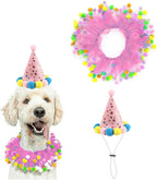 Elegant little tail Dog Birthday Costume - Pink Collars Cute Colorful Fluffy Ball Dog with Birthday Hat Patterns Girl Pet Tutu Collar Suit Pet Holiday Costume for Girl Small Medium Dogs