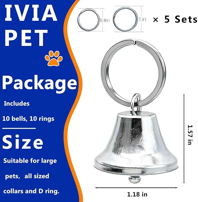 Large Dog Christmas Bells, Collar Loud Bells, Pet Tracker，Pet Loss Prevention, Handmade Metal(Silver)