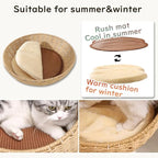 Wood Cat Tree for Large Cat, 57-Inch Tall Cat Tower with Scratching Post for Indoor Cats, Multi-Level Cat Condo with Hand-Woven Cat Bed and Acrylic Bowl Easy to Clean