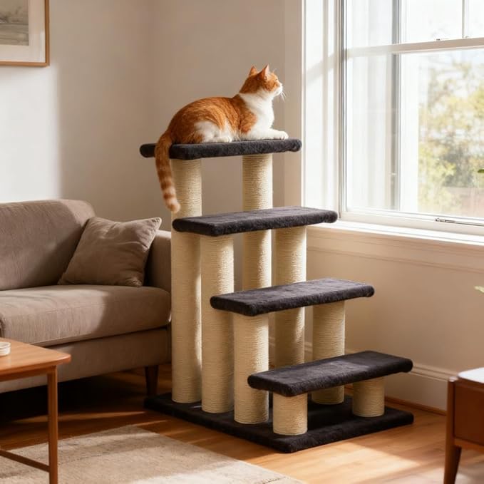 Sturdy 4-Tier Cat Tree with Soft Plush Platforms, Sisal-Wrapped Scratching Posts and Cozy Condo for Indoor Feline Play and Rest