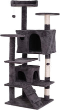 53 inches Heavy Duty Multi-Level Cat Tree Tower with Condo Furniture & Scratching Posts for Kittens Play Rest (Grey)