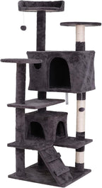 53 inches Heavy Duty Multi-Level Cat Tree Tower with Condo Furniture & Scratching Posts for Kittens Play Rest (Grey)