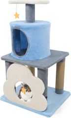 Tangkula Cute Cat Tree, 31.5 Inch Multi-Level Cat Tower with Jute Scratching Posts, Condo, Top Perch, Hanging Toy, Moon & Star & Cloud-Shaped Accents for Indoor Cats (Blue)