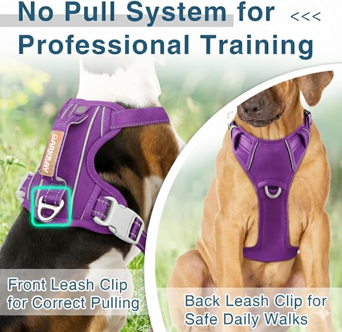 BARKBAY Dog Harness No Pull Oxford with ID Tag Pocket - Heavy Duty, Reflective, Easy Control for Large Dogs(Purple Oxford,XL)