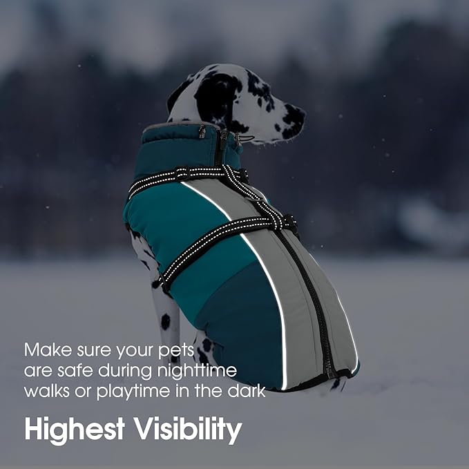 SUNFURA Dog Coat for Small Dogs, Warm Dog Winter Jacket with Harness Built in, Waterproof Pet Snow Jacket Fleece Cold Weather Coats for Puppy Chihuahua, Maltese, Turquoise XS