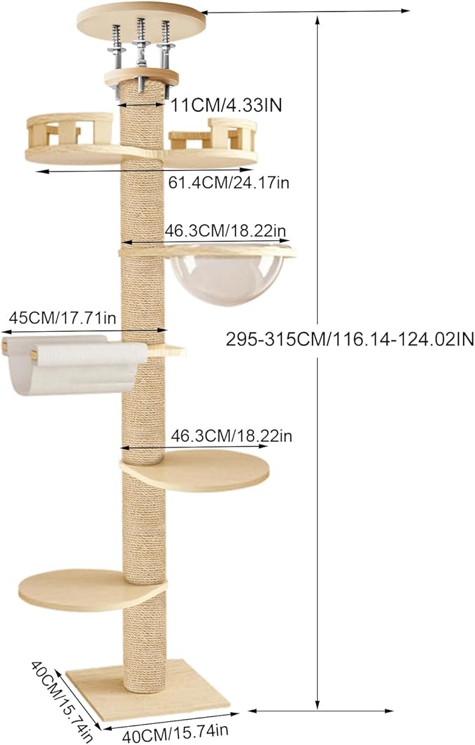 Tall Ceiling Cat Tree, Height Adjustable 6-Tier Hemp Scratching Post for Indoor and Outdoor Use - Sturdy Cat Activity Tower for Large Cats 1 Set 1 Set