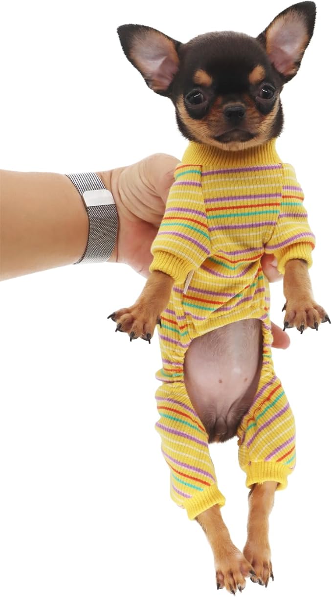 LOPHIPETS Dog Pajama Onesie for Small Dogs Teacup Chihuahua Yorkie Puppy Cat Clothes Apparel-Yellow/XXS