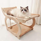 Sisal Cat Scratcher Chair, Elevated Cat Lounge Beds for Indoor Cats, Wooden Pet Hammock Couch for Scratching, Natural