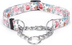 Martingale Dog Collar - Stainless Steel Chain, No Pull Training Collar with Flower Design for Large Medium Small Dogs (S, White1)