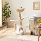 Unipaws Modern Cat Tree Tower for Small and Large Cats, Real Solid Wood Branch Luxury Cat Condo with Scratching Post and Cat Bed, Indoor Furniture for Cat Lover Gifts