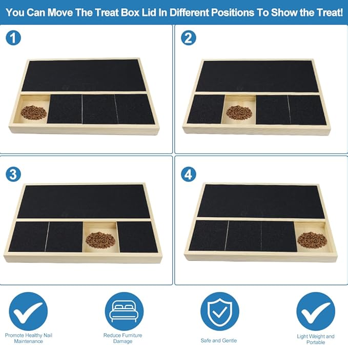 Dog Nail Scratch Pad with Treat Box, Jaxbo Durable Portable Dog Scratch Filing Pad for All Dogs, Wooden Cat Nail Scraper Board for Indoor/Outdoor Training