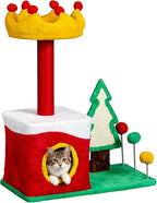 Christmas Decorations, Christmas Cat Tree with Crown Perch, 29.5in Festive Cat Tower with Sisal Scratching Ramp & Hanging Toys, Small Holiday Cat Condo for Indoor Cats, Christmas Decor for Pet