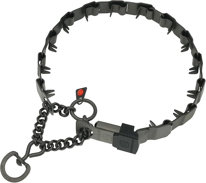 Herm Sprenger NeckTech Sport Dog Training Prong Collar with ClicLock Buckle on The Side No-Pull Collar with Swivel D-Ring Made in Germany (Black Stainless Steel, 23in (Neck Size up to 20in))