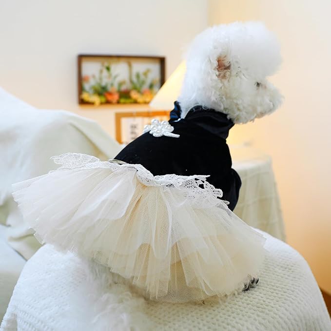 Furbabycare® Elegant Sweet Fashion Puppy Dog Blingbling Princess Skirt Pet Dog Lace Cake Camisole Tutu Dress I-Black X-Small