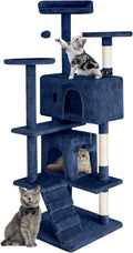 Cat Tree 53 inches Cat Tower for Indoor Cats Cat House with Replaceable and Removable Dangling Ball Cat Trees and Towers with Funny Toys, Navy Blue