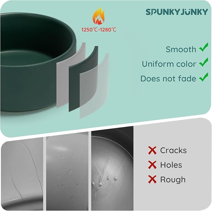 SPUNKYJUNKY 42OZ Ceramic Dog and Cat Bowl, Modern Cute Weighted Food Water Bowl for Replacement Green (1 Pack)