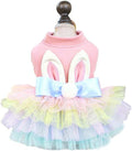 Pink Bunny Ears Dog Dress Spring Girl Puppy Clothes for Small Dog Easter Cat Dress for Cat Funny Tutu Dress Holiday Pet Outfit (Colorful, X-Large)