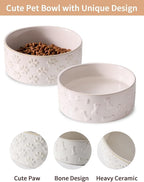 UBEE Small Dog Bowls Set of 2, 5.1 inch Ceramic Dog Dish Food Bowl, Pet Food Water Dish Feeding for Small Dogs and Large Cat, Paw Pattern, 5.1 in-Small, White