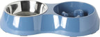 Gibson Home Curious Canines Slow Feeder Dog Bowl Set, Double Bowl with Stainless Steel Insert, Melamine Base, Anti-Gulp Feeding, Food & Water Station, Dishwasher Safe, Blue