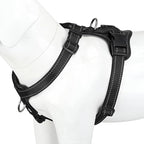 Plutus Pet Adjustable No Pull Dog Harness with Leather Accents, Heavy Duty Reflective Nylon Vest for Training, Hiking, Easy Walk Harness for Small, Medium, Large Dogs (Black, L)