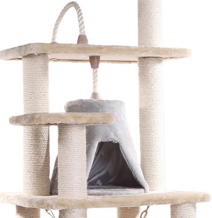 Cat Tree Tower with Hammock - Multi-Level Kitty Condo, Scratching Posts, Soft Faux Fur - 65" Tall
