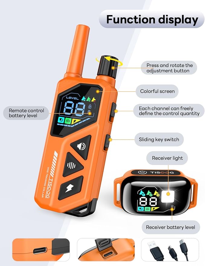 Dog Shock Collar - 3300FT Dog Training Collar with Remote, IPX7 Waterproof Electric Dog Collar with 4 Training Modes, Security Lock, Rechargeable E-Collar for Small Medium Large Dogs (Orange)