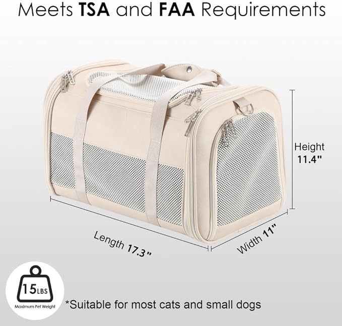 Fashion Dog Carrier Pet Carrier Airline Approved Cat Carrier for Small Dogs Cats Under 15 Lbs, Vegan Leather Collapsible Soft Sided Travel Puppy Carrier