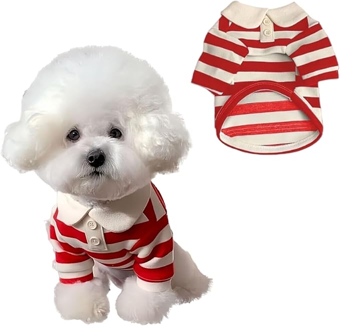 MANON ROSA Dog Clothes, Designer Boy Polo Shirt for Small Medium Dogs, Soft Puppy Outfit, Breathable Male Yorkie Chihuahua Shih Tzu Poodle Kitten Cat T-Shirt, Birthday Gifts - Red, XL, Fit 12-16.5lbs