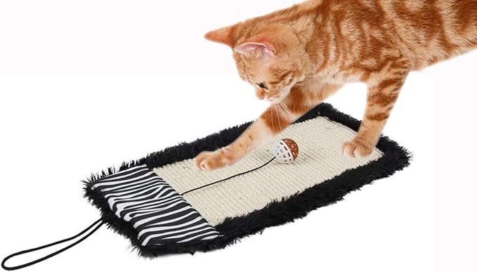 Sisal & Jute Hanging Carpet Cat Scratcher with Toy44; Black - One Size