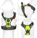 PHOEPET Reflective Dog Harness Large Breed Adjustable No Pull Vest with Handle 2 Metal Rings 3 Buckles [Easy to Put on & Take Off](L, Green)