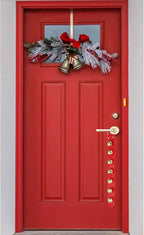 Frienda Hanging Jingle Sleigh Bells 7-Bell Dog Doorbells for Door Knob Faux Leather Belts Go Outside Dog Bells Christmas Decor and Holiday Decorations, 18.7 x 1.8 x 1 Inches(Red with Gold)