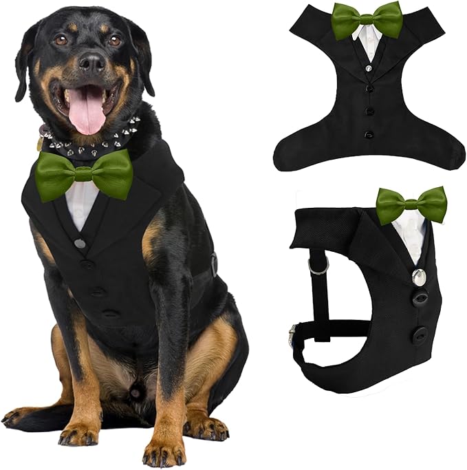 AVERYDAY Dog Tuxedo for Wedding Outfit, Dog Suit and Tie Costumes for Birthday, Halloween, Cosplay, Christmas Party, Pet Formal Wear with Bowtie, Tux for Medium Large Dogs, Bulldog, Labrador, Husky