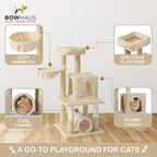 Tall Cat Tree for Indoor Large Cats or Kittens, Multi-Level Cat Activity Tree with Scratching Posts, Hammock, Cat Cave Condo, Modern Cute Small Cat Climbing Tower with Widened Perch