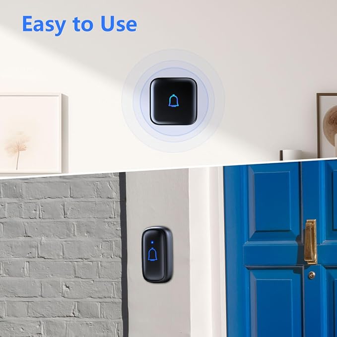 Wireless Doorbell 1000 Feet with 66 Chimes Waterproof 115dB 7 volume levels Mute Mode with LED Flash Doorbell Ringer Wireless for Kids Room Teachers Classroom Home Office & Hearing-Impaired IP66